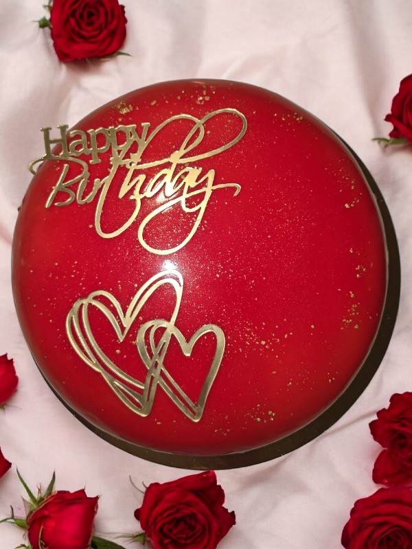 entremet vanille fraise glacage miroir rouge