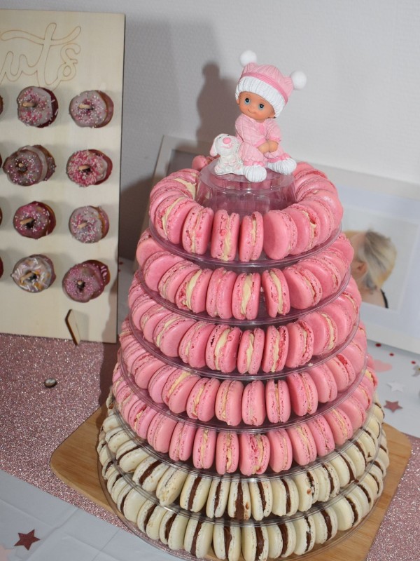 tour macaron bapteme rose